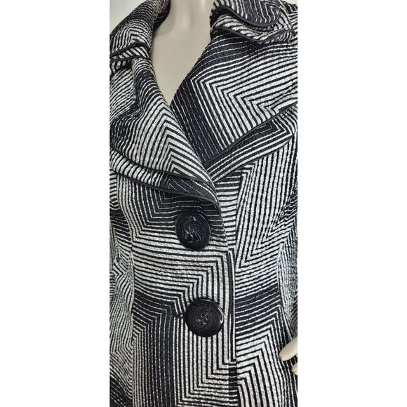 Joseph Ribkoff Chevron Print Black & Silver Tiered High Collar Peplum Jacket - Picture 10 of 14
